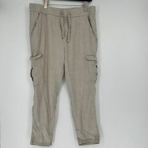 Porter & Ash Pants Mens Large Slim Fit Beige Linen Cargo Drawstring Casual Beach